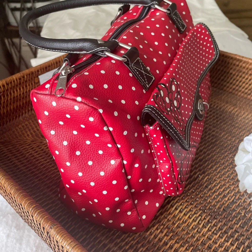 Disney Parks Minnie Mouse Red & White Polka Dot Vegan Leather Handbag - Picture 9 of 13